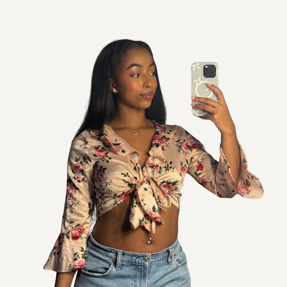 Floral Tie-Front Cropped Blouse – Fashion Nova, Size Small